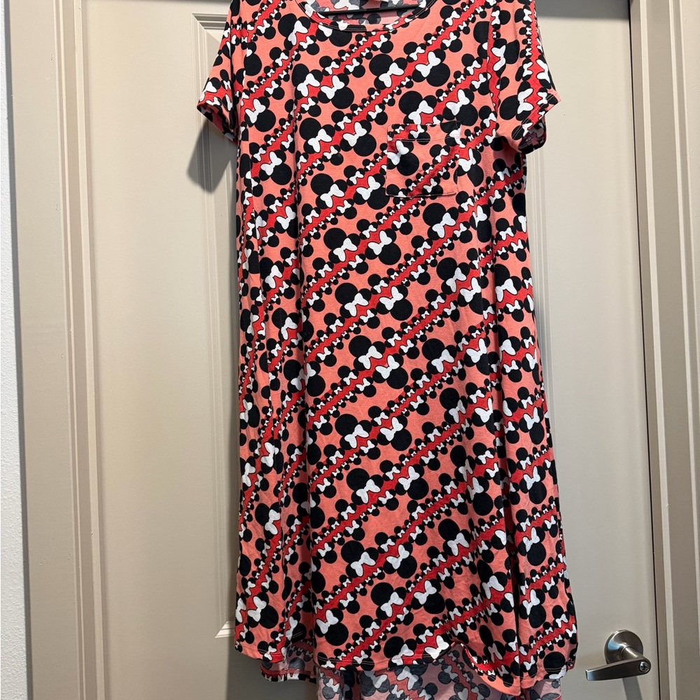 LuLaRoe Disney Carly Peach red Mini Mouse Patterned Dress